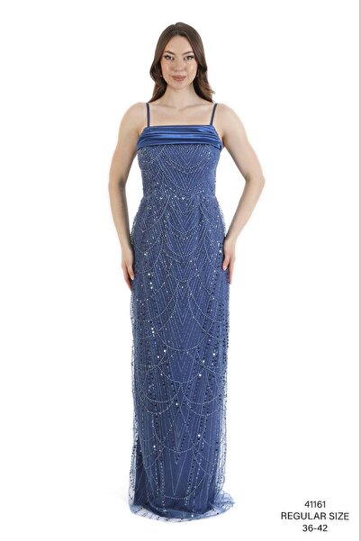 asyadabutik Women's Satin Degaje Evening Dress with Rope Straps