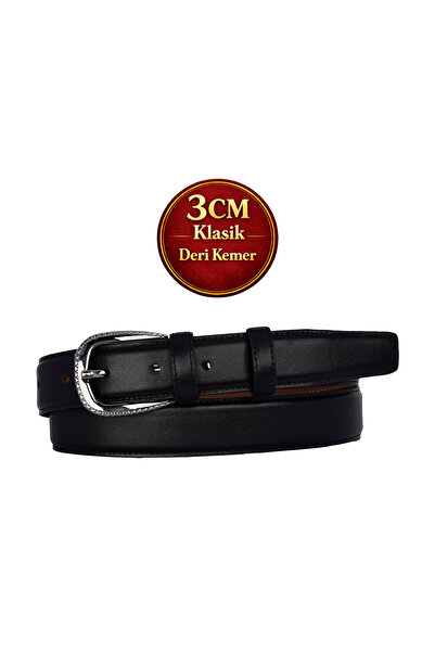 GoDeri Prava koža , 3 cm crna nikl boja Sa kopčom , crna, šivana klasična žen...