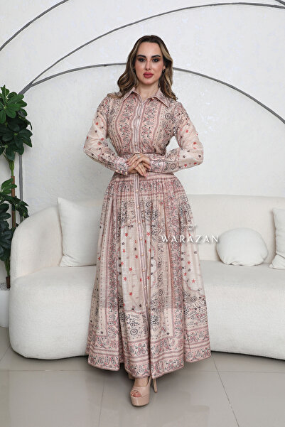 Warazan فستان مشجر طويل براندي فخم وأنيق