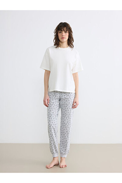 LC Waikiki Gray Printed Women's Jogger Pajama Bottoms with Elastic Waist