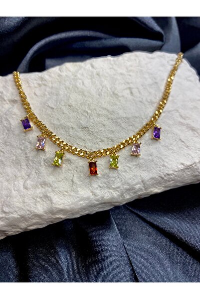 BNE Accessory BNE Renkli Zirkon Taşlı Rose Gold Paslanmaz Çelik Bileklik