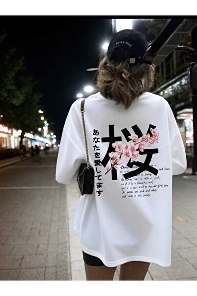 CES.İZ Λευκό μπλουζάκι Tokyo Sakura με στάμπα, 100% βαμβάκι, Unisex Streetwea...