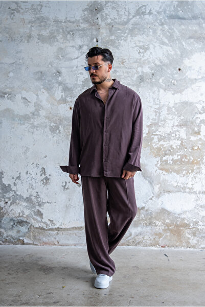 OUTFİT MAN Υπερμεγέθης Πλενόμενη Σετ Ρούχων Modal Καφέ