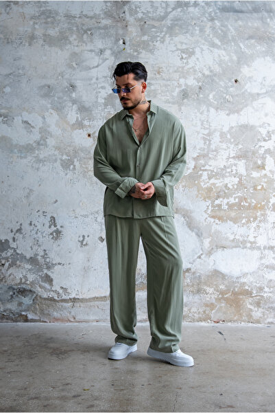 OUTFİT MAN Υπερμεγέθη Πλενόμενο Σετ Ρούχων Modal Πράσινο