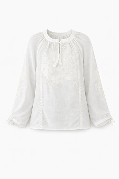 HAZELANNA Bluză albă brodată, pachet de dantelă