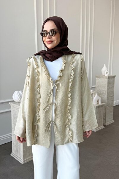 Kübra Aydıns Fırfırlı Kimono-Yağ Yeşili