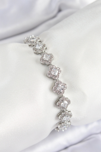 online kapsulavm avm alışveriş Brass Zircon Stone Clover Baguette Model Silve...