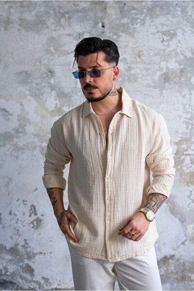OUTFİT MAN Κρέμα πουκάμισου μουσελίνας σε μεγάλο μέγεθος