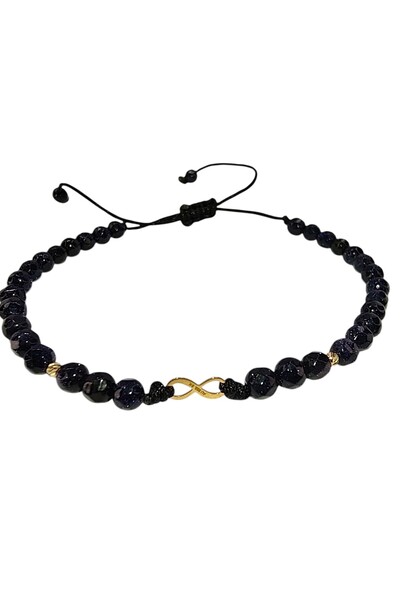 Zephyrs Bijoux Bracelet on a string with an 8K gold Infinity pendant, 2 8K go...