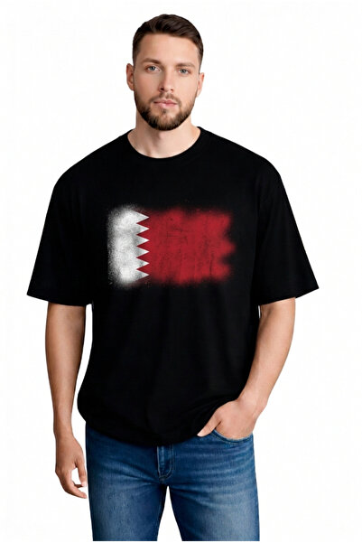 sngl Ανδρικό μπλουζάκι oversized Bahrain Flag με τύπωμα με κοντό μανίκι S M L...