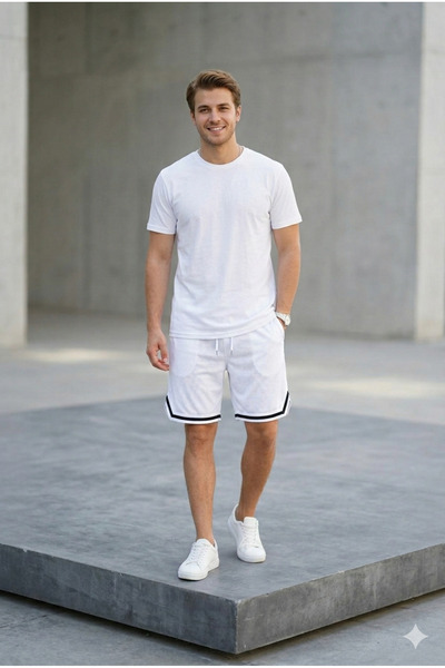 LiyAdaCo Unisex letnje šortsevi za muškarce sa elastičnim strukom i belim pru...