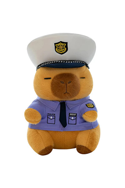 ABYZ Jucărie de pluș Capibara Polițist, 25 cm, Maro, Model detașabil cu haine...