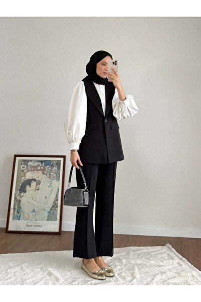 Miraydın Butik Double Fabric Single Button Vest and Trouser Set - Black