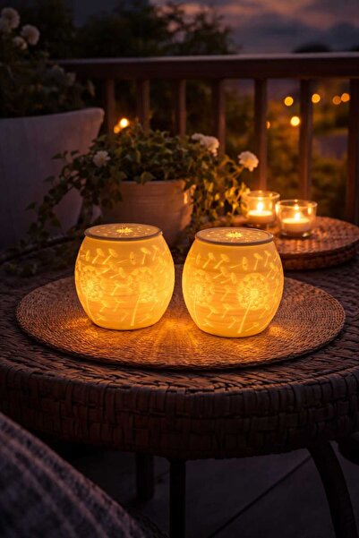 Vegart 2'li Karahindiba desenli t-light mumluk seti ( ledli t-ligth mum hediye)