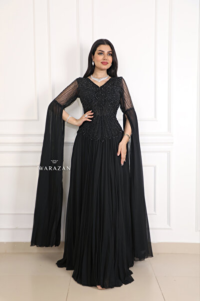 Warazan Long embroidered black evening dress