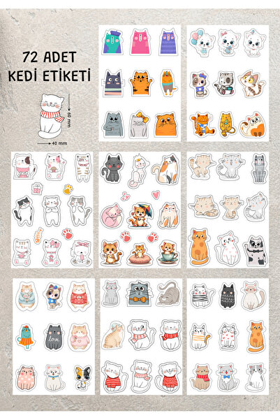 BULUT DİJİTAL Slatke mačka nalepnice, set od 72 - mačka nalepnica