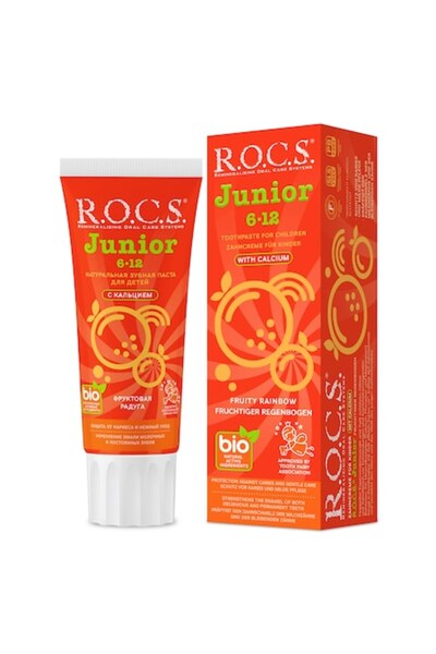 R.O.C.S. Pastă de dinți pentru copii, Curcubeu de fructe, fără fluor, 74g