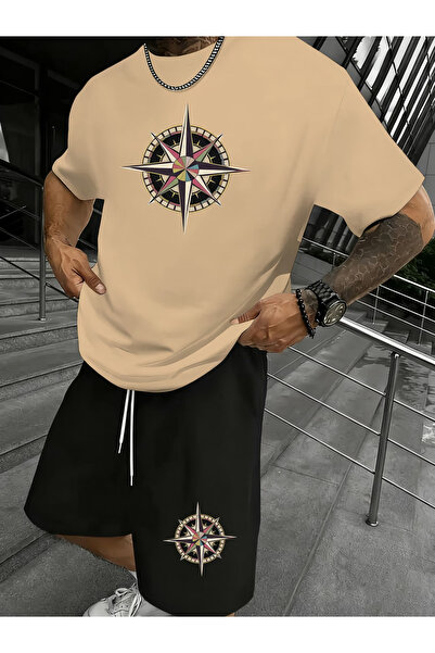 Flow touch Men's Black Chicago Printed Oversize Tracksuit Set with Shorts