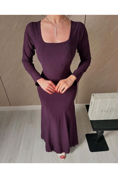 STAYILK DRESSES Elegant mauve evening dress with sequins