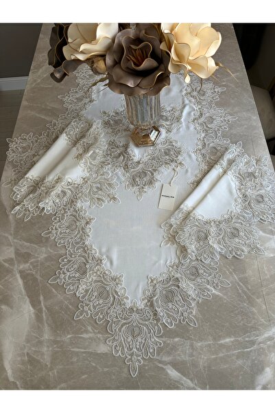 Annalisa Σετ σαλονιού Asterion 5 τεμαχίων από λινό γαλλικό δαντελωτό ύφασμα χ...