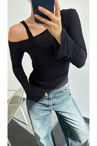 CADDELAMODA Women's Asymmetric Blouse and Tank Top Two-Piece Set