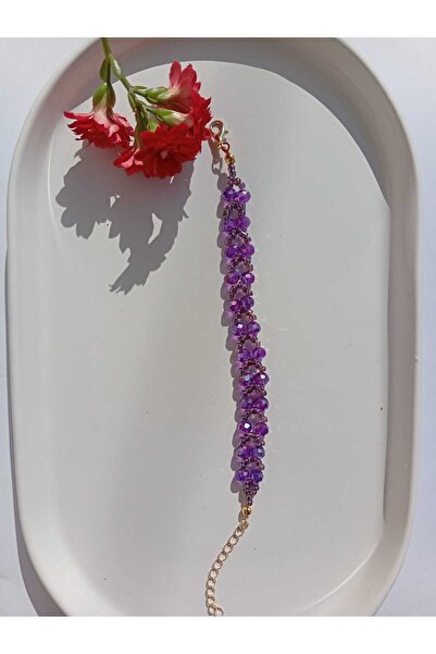Fata Morgana Accessory MOR RENKLİ KRİSTAL BONCUKLU TASARIM ÖRGÜ BİLEKLİK