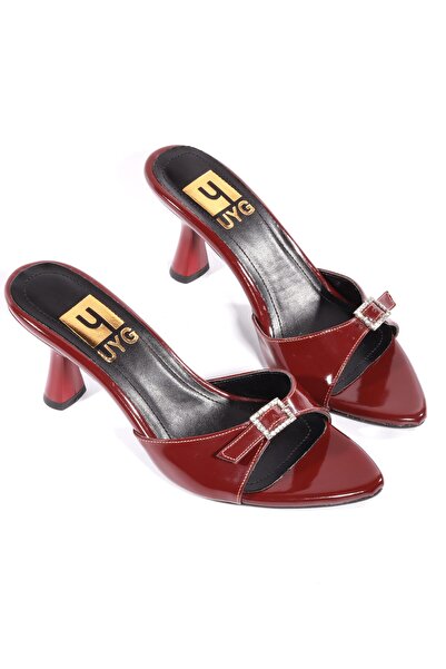 UYEGE Серия Katerin Дамски обувки тип муле от бордо патентована кожа с остри ...