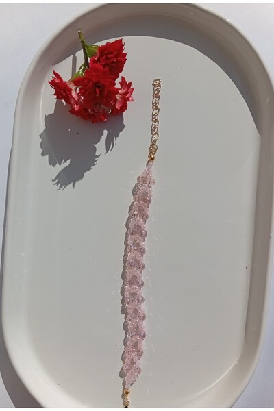 Fata Morgana Accessory PEMBE RENKLİ KRİSTAL BONCUKLU TASARIM ÖRGÜ BİLEKLİK