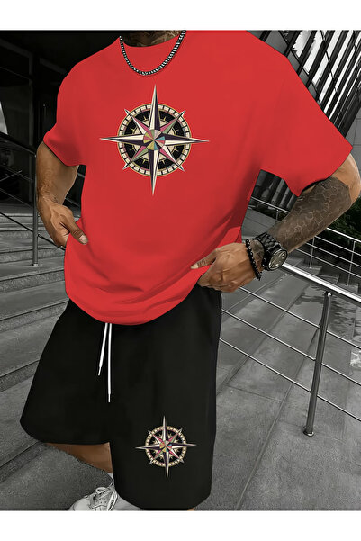 Flow touch Men's Black Chicago Printed Oversize Tracksuit Set with Shorts