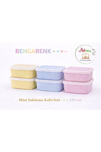 Aşkana Mini Storage Container Set of 6, 250 Ml, Bpa Free, Pink-Blue-Yellow, B...