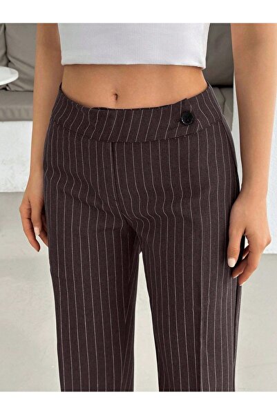 Hazel Women's Brown Elastic Backed Striped Palazzo Pants