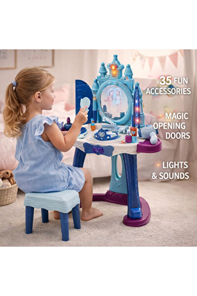 LEAN Διαδραστική μπουντουάρ Princess με καθρέφτη, καρέκλα και αξεσουάρ 35 τεμ...