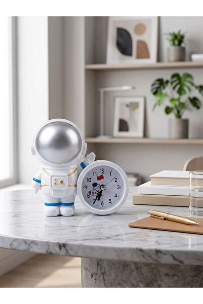 Astronot Tasarımlı Dekoratif Masa Saati - Çocuk Odası Hediyelik Alarm Saati
