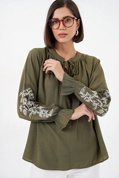 COjans Embroidered Knitted Blouse 941 - Khaki