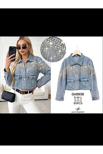 DENRA Geacă de blugi cu strasuri și perle