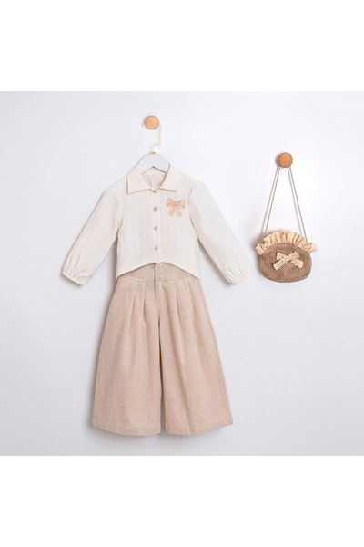 ministok Set pantaloni și bluză pentru fete cu detalii fundă pe spate și acce...