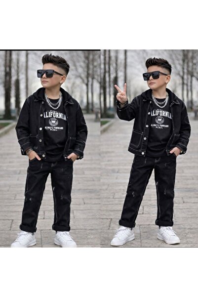 KOKOŞ BEBEK Γκαμπαρντίνα Μαύρο Τζιν Ανδρικό παιδικό σετ 3 τεμαχίων - Ηλικία 2...