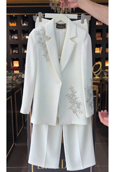 MODA Yeni sezon özel tasarım taş işlemli ceket pantolon ikili takım kendi bed...