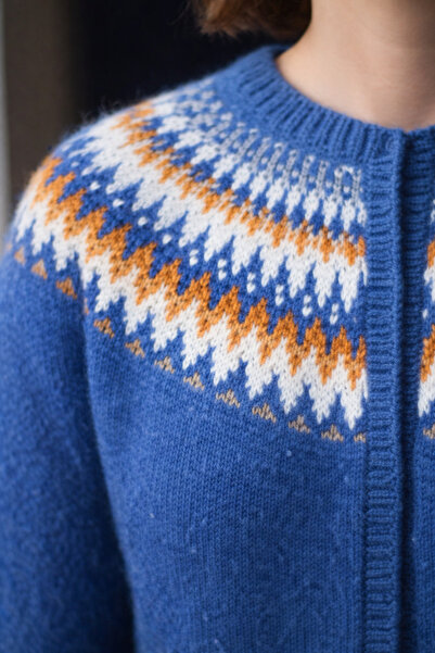 lunera Hand Knitted Nordic Patterned Blue Women's Cardigan – Soft-Textured Wi...