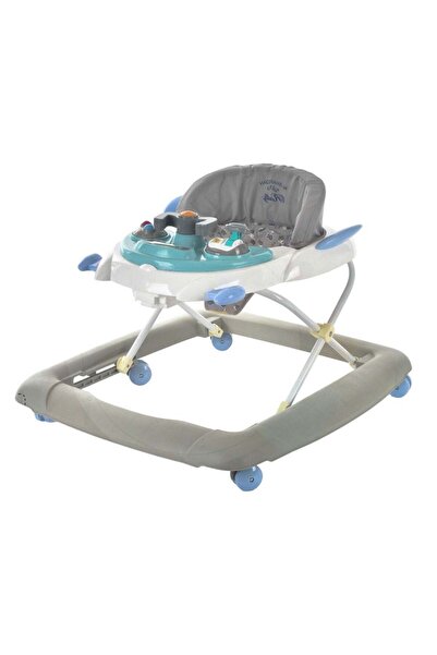 Rally Grey & Turquoise Baby Walker with Play Tray and Adjustable Height