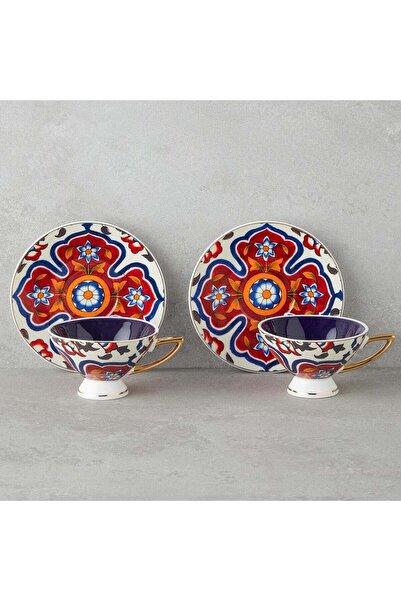 Bk Gift Willow New Bone China 4 Parça 2 Kişilik Kahve Fincan Takımı 90 ml Ren...