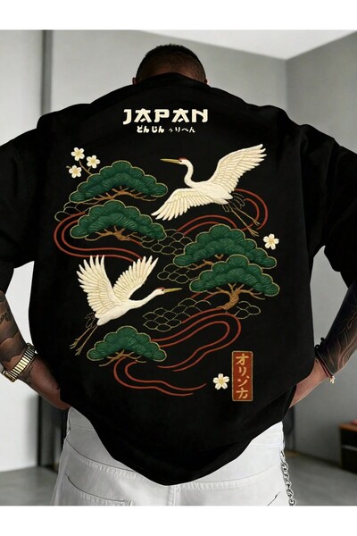 Printiva Unisex Oversize MINIMALIST JAPAN TURNA Βαμβακερό κοντομάνικο μαύρο μ...