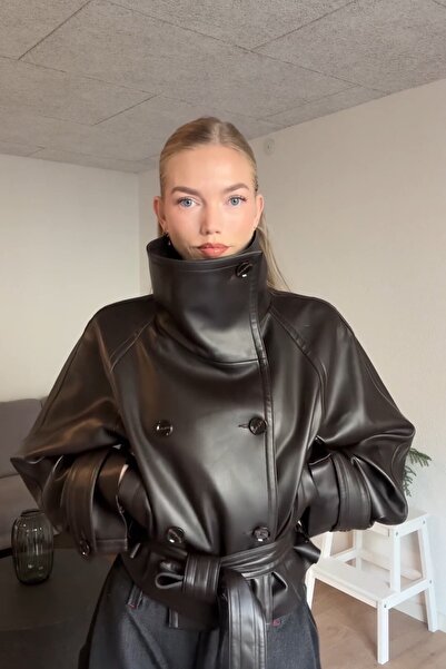 PRİFALDİ Pb Dvoredno kopčanje Jakna sa dugmićima, smeđa Koža