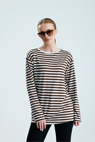 Rawanda Kadın Çizgili Uzun Kol Tişört