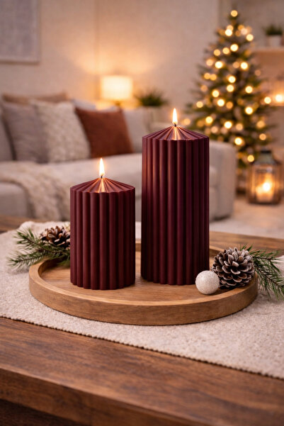 Dalgalı Sütun 2'li Mum Seti Büyük Boy