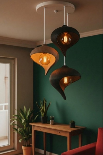 Dropcek eticaret Modern 3’lü Sarkıt Avize Salon Oturma Odası Dekoratif Damla ...