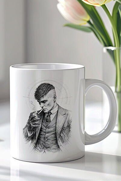 YasBey DESIGN Peaky Blinders Tasarımlı 330ml Baskılı Beyaz Seramik Kupa Bardak