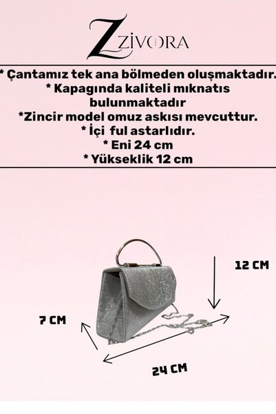 ZİVORA Women's Glittery Metal Strappy New Season Evening Dress Bag - Chain Strap Pieces Stylish Event, Wedding and Evening Dress Bag