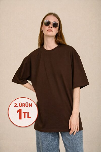 Le Touche Βασικό γυναικείο μπλουζάκι κανονικής εφαρμογής oversized σε καφέ χρώμα