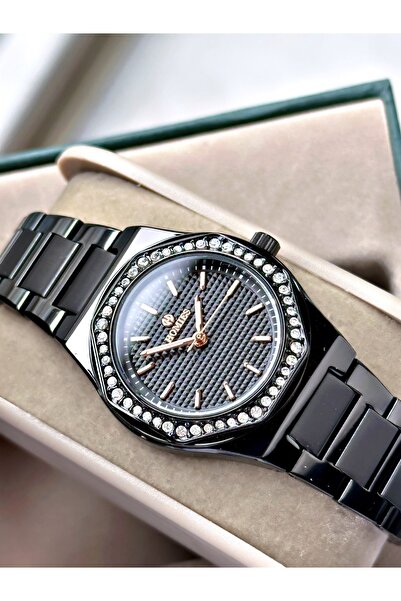 Homies Black Color Stone Model Steel Women's Wristwatch + Bracelet